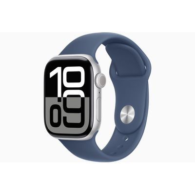 Apple Watch Series 10 (GPS 46 mm) Caixa Prateada em Alumínio com Pulseira Esportiva Azul (Denim)