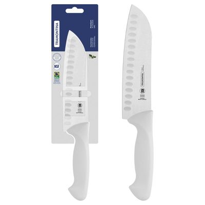 Faca Santoku Tramontina Premium com Lâmina de Aço Inox e Cabo de Polipropileno Branco 7 polegada