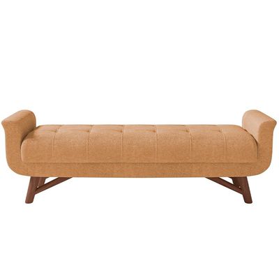 Kit Cabeceira Cama Box Paris 140 cm com Puff Recamier Itália P05 Bouclê Mostarda - Lyam Decor