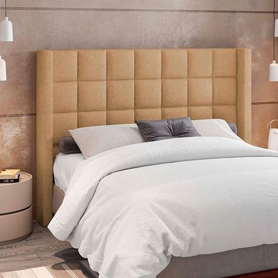 Kit Cabeceira Cama Box Paris 140 cm com Puff Recamier Itália P05 Bouclê Mostarda - Lyam Decor