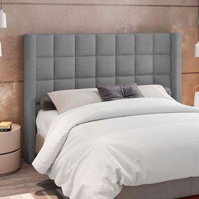 Kit Cabeceira Cama Box Paris 195 cm com Puff Recamier Itália P05 Bouclê Cinza - Lyam Decor