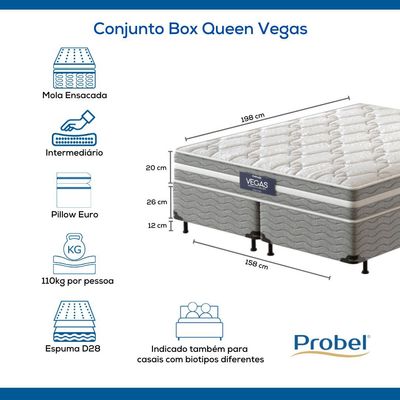 Conjunto Box Queen Mola Ensacada Prodormir Vegas Comfort (158x198x46cm)