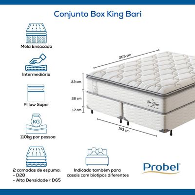 Conjunto Box King Mola Ensacada Probel Bari (193x203x58cm)