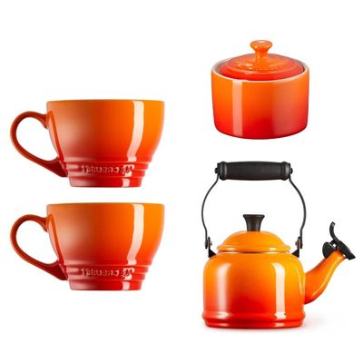 KIT LE CREUSET AÇUCAREIRO 2 CANECAS BISTRÔ 400ML E CHALEIRA DEMI 1,1L Laranja