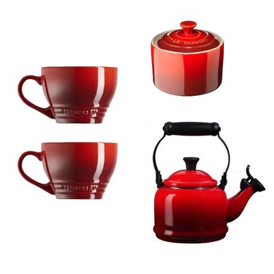 KIT LE CREUSET AÇUCAREIRO 2 CANECAS BISTRÔ 400ML E CHALEIRA DEMI 1,1L Laranja