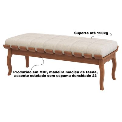 Banco Decorativo Sala de Estar Fiord 120cm Linho Bege - Gran Belo