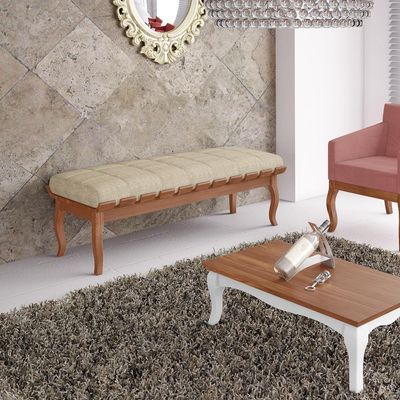 Banco Decorativo Sala de Estar Fiord 120cm Linho Bege - Gran Belo