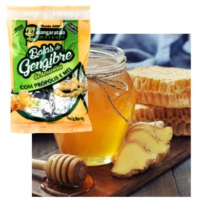 Balas de Gengibre da Amazônia com Própolis e Mel  - 2 pacotes de 40 g - 100% natural