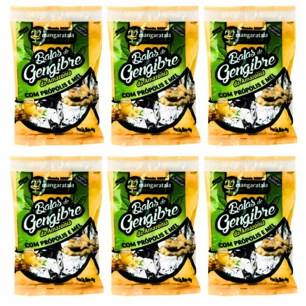 Balas de Gengibre da Amazônia com Própolis e Mel - 6 pacotes de 40 g - 100% natural