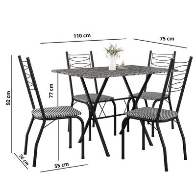 Mesa Retangular Fabone Miami com 4 Cadeiras Estofadas Preto
