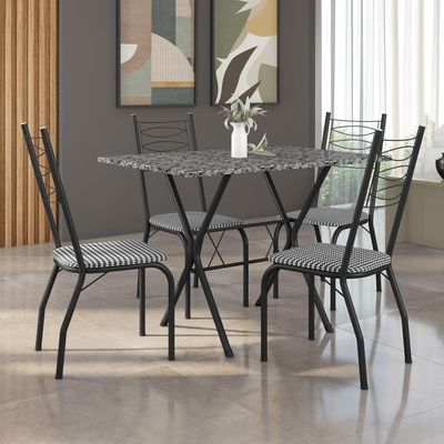Mesa Retangular Fabone Miami com 4 Cadeiras Estofadas Preto