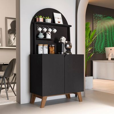 Cantinho do Café Artely Viena com 2 portas e 3 prateleiras 80cm de largura Preto