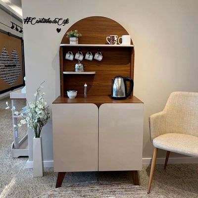 Cantinho do Café Artely Viena com 2 portas e 3 prateleiras 80cm de largura Cedro com Off White
