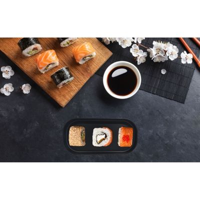 Bandeja Preta Mini Travessa Oval Bistro Cafeteria Sushibar
