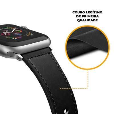 Pulseira de Couro para Apple Watch 42 / 44 / 45MM - Preta - Gshield