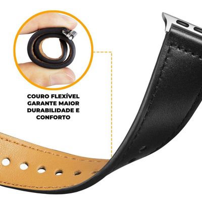 Pulseira de Couro para Apple Watch 42 / 44 / 45MM - Preta - Gshield