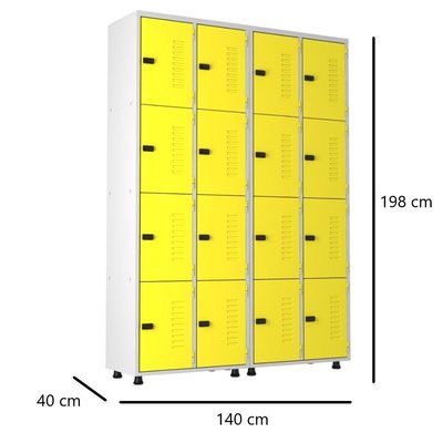 Armário Roupeiro Aço 16 Portas Academia Guarda Volume Trinco Amarelo
