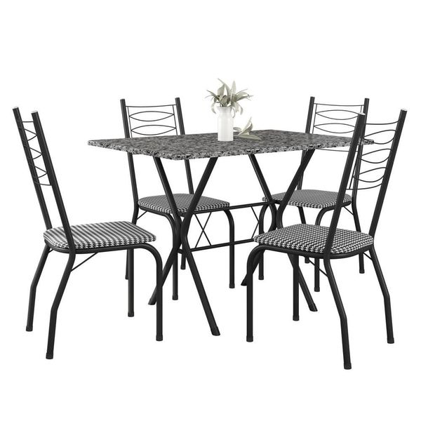 Mesa Retangular Fabone Miami com 4 Cadeiras Estofadas Preto