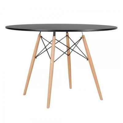 Conjunto De Mesa De Jantar Eames Eiffel Redonda 120cm Tampo De Madeira Preto Com 4 Cadeiras Pretas