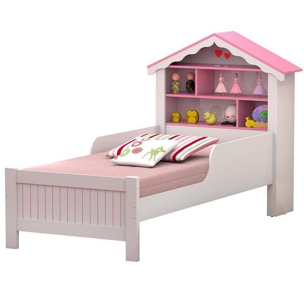 Cama Solteiro Casinha Princesa Branco E Rosa Menina Infantil Vitamov