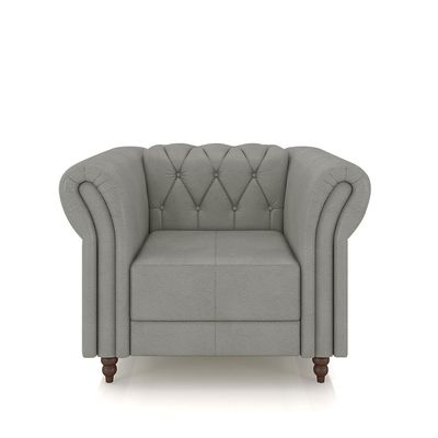 Poltrona Decorativa Sala de Estar Stanford Chesterfield Pés de Madeira Couro Cinza G58 - Gran Belo