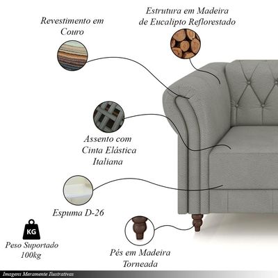 Poltrona Decorativa Sala de Estar Stanford Chesterfield Pés de Madeira Couro Cinza G58 - Gran Belo
