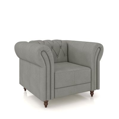 Poltrona Decorativa Sala de Estar Stanford Chesterfield Pés de Madeira Couro Cinza G58 - Gran Belo