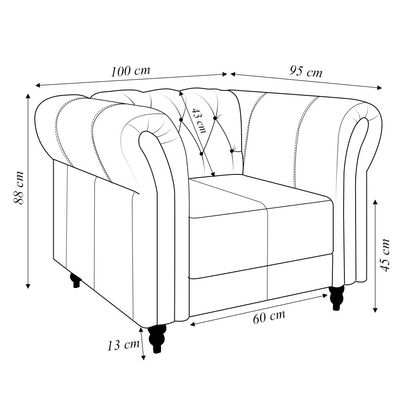 Poltrona Decorativa Sala de Estar Stanford Chesterfield Pés de Madeira Couro Cinza G58 - Gran Belo