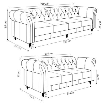 Conjunto de Sofá Sala de Estar Stanford Chesterfield 2 e 3 Lugares 180cm/240cm Pés Madeira Couro Verde Manchado G58 - Gran Belo