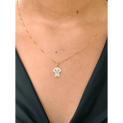 Colar Pingente Cachorro zirconias e cristal semijoia