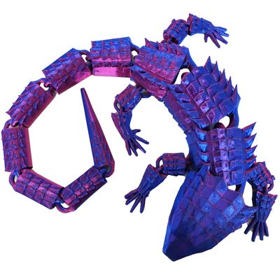 Dragão Articulado 38 cm Lagarto Impressão 3d Decoração Geek Bicolor Lilás e Vermelho