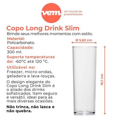 Copo Long Drink Slim 300ml Natural Em Policarbonato Linha Salut Vem