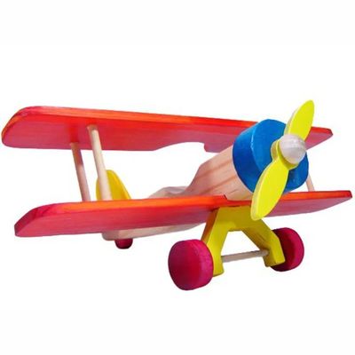Avião Bi-Plano - Madeira - Laranja - Bohney