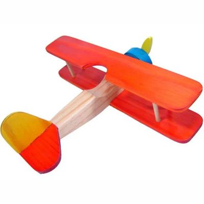 Avião Bi-Plano - Madeira - Laranja - Bohney