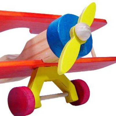 Avião Bi-Plano - Madeira - Laranja - Bohney