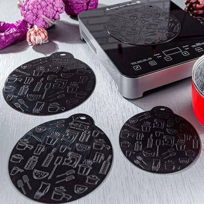 Conjunto De Almofada De Silicone Para Fogão De Indução Magnética Vem 4 Un Preto