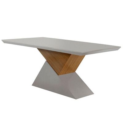 Mesa Tampo Mdf Canto Reto 6 Cadeiras Creme/Off White/Imbuia