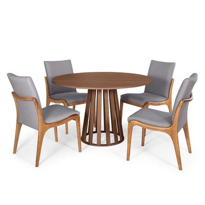 Kit Mesa De Jantar Redonda 120cm Gabi Noronha Com 4 Cadeiras Garbo Cinza Escuro