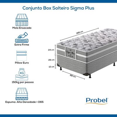 Conjunto Box Solteiro Mola Ensacada Probel Sigma Plus (88x188x50cm)