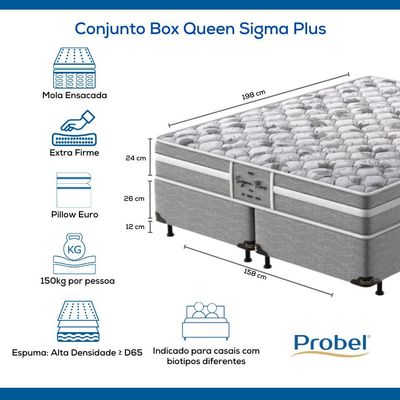 Conjunto Box Queen Mola Ensacada Probel Sigma Plus (158x198x50cm)
