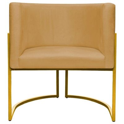 Poltrona Decorativa Recepção Luna Suede Cores Base De Ferro Dourada - Mostarda, Suede