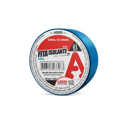 FITA ISOLANTE ADERE COLORIDA 19MMX10M AZUL C/6PCS