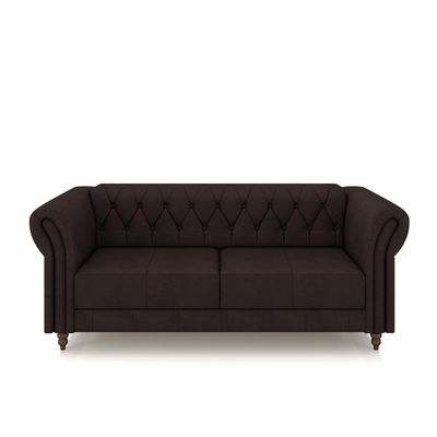 Conjunto Sala de Estar 1 Sofá Living 200cm e 1 Poltrona Stanford Chesterfield Pés Madeira Couro Marrom G58 - Gran Belo