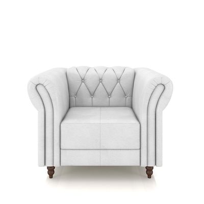 Conjunto Sala de Estar 1 Sofá Living 240cm e 1 Poltrona Stanford Chesterfield Pés Madeira Couro Branco G58 - Gran Belo