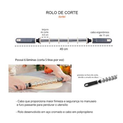 Rolo de Massa Cortador Tortei Pasteis Aço Cromado 46mm