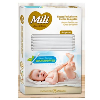 Cotonete Hastes Flexiveis 10  caixas c/ 75 Biodegradável  MILI