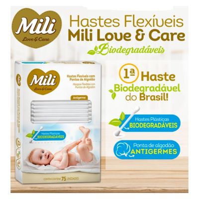 Cotonete Hastes Flexiveis 10  caixas c/ 75 Biodegradável  MILI