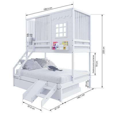 Treliche Casinha Reta Casal Escorregador Cortina Branco