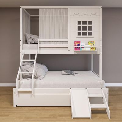Treliche Casinha Reta Casal Escorregador Cortina Branco