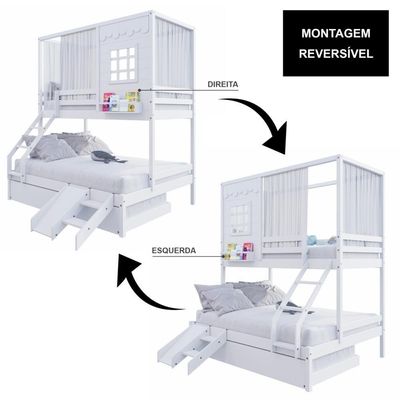Treliche Casinha Reta Casal Escorregador Cortina Branco
